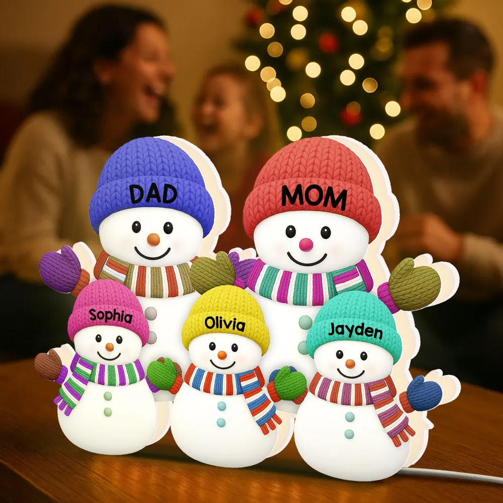 Personalized Dad and Mom Snowman Light Box – Custom Family Christmas Decoration, Cozy Holiday Gift for Parents and Kids Light Box