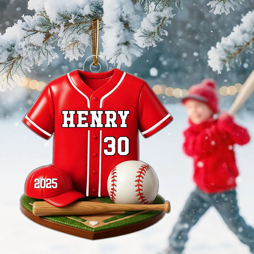 Custom Baseball Ornament – Personalized Acrylic Christmas Gift for Son, Boyfriend, Him, Jersey Kit Design with Name & Number Ornament