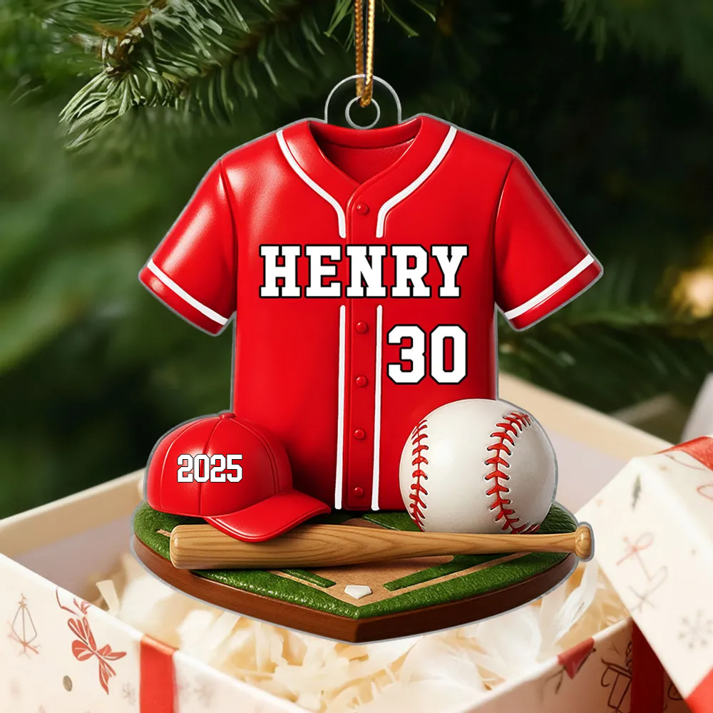 Custom Baseball Ornament – Personalized Acrylic Christmas Gift for Son, Boyfriend, Him, Jersey Kit Design with Name & Number Ornament
