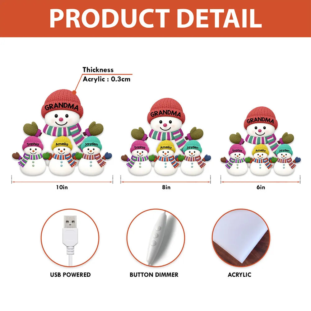Cozy Snowman Family Acrylic Light Box – Festive Glow Décor, Heartfelt Gift for Grandma Light Box