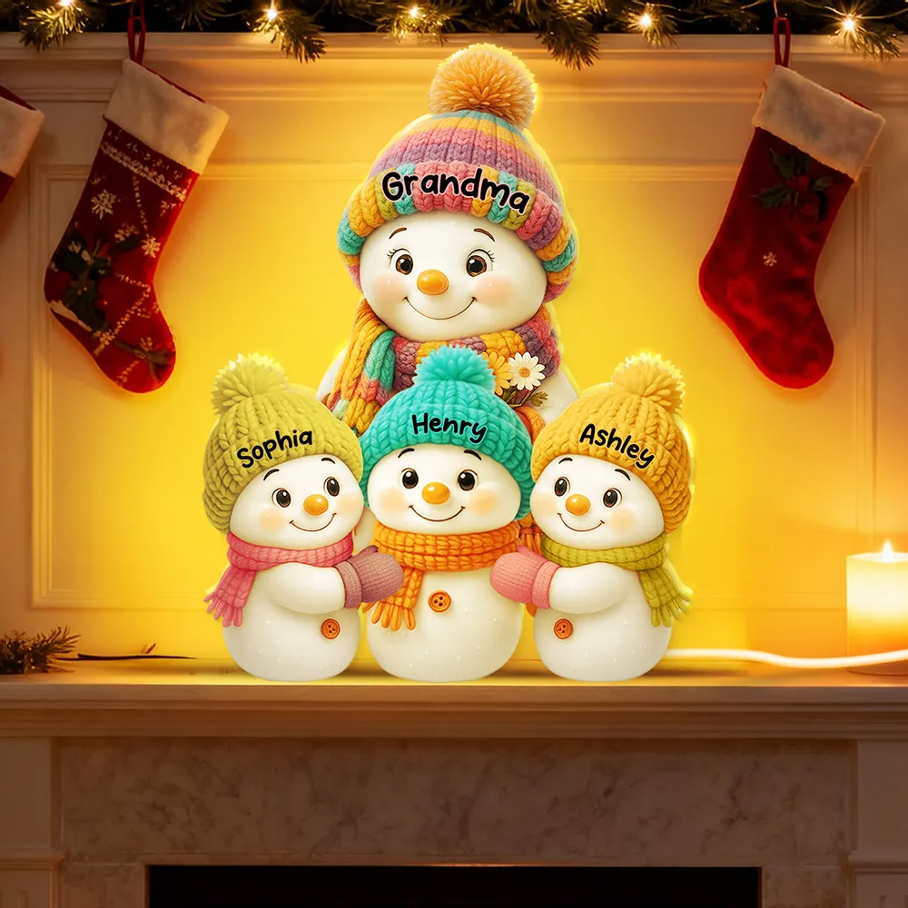 Snowman Grandma and Grandkids Personalized Light Box – Custom Christmas Decoration and Heartfelt Gift for Grandma Light Box
