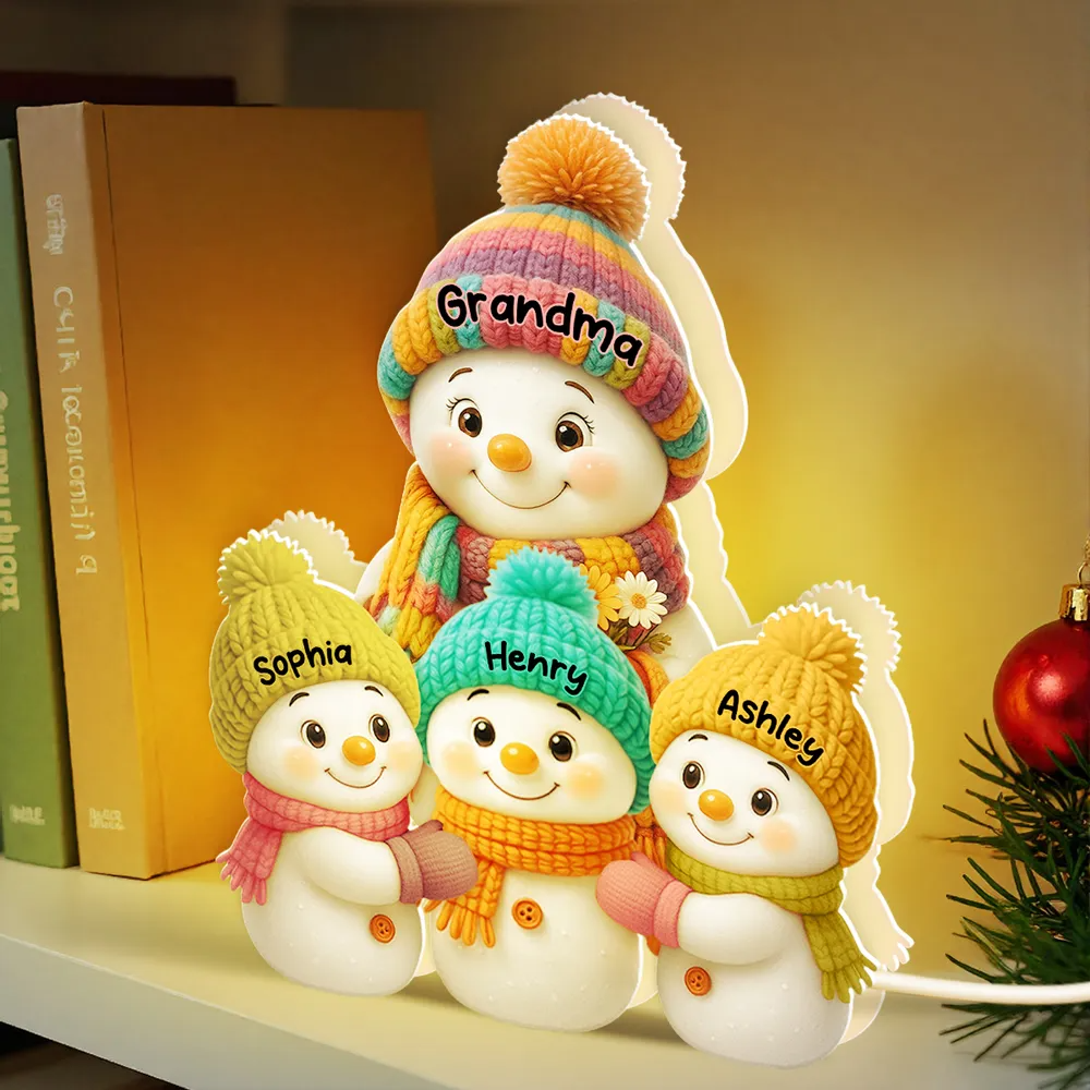 Snowman Grandma and Grandkids Personalized Light Box – Custom Christmas Decoration and Heartfelt Gift for Grandma Light Box