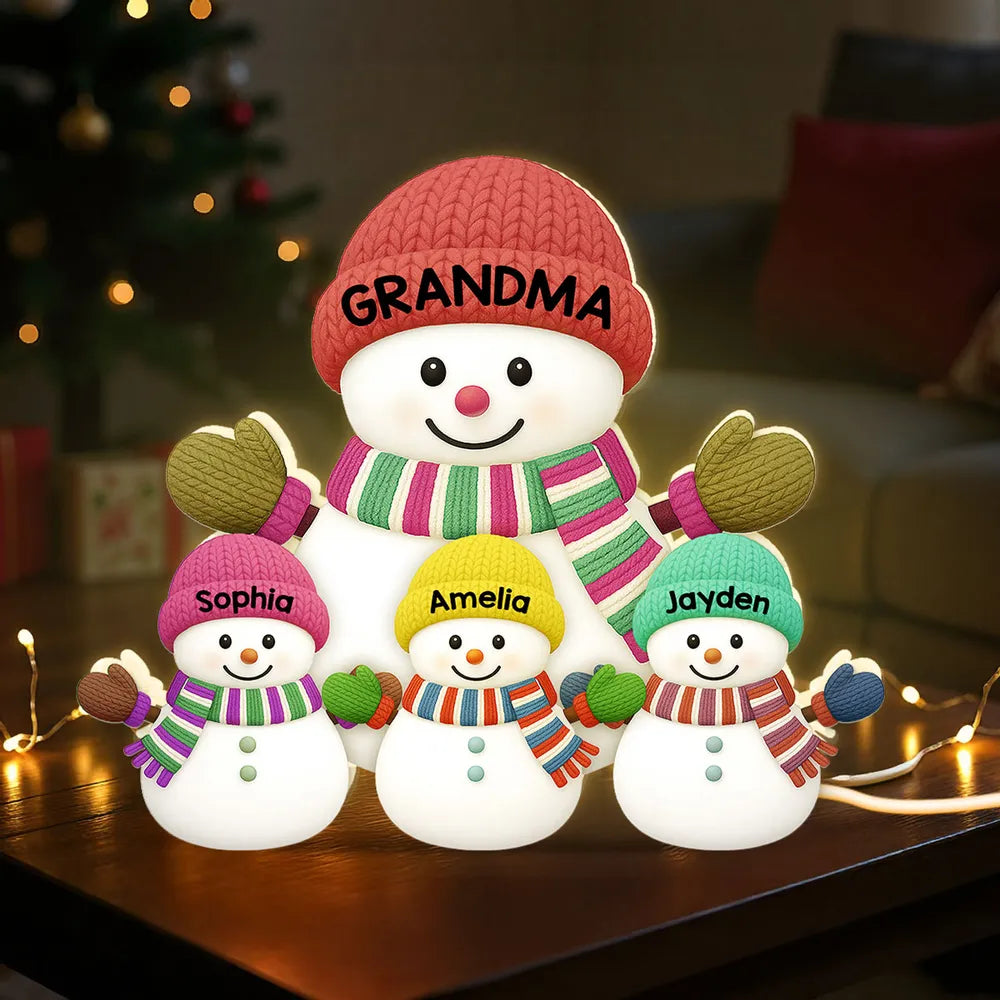 Cozy Snowman Family Acrylic Light Box – Festive Glow Décor, Heartfelt Gift for Grandma Light Box