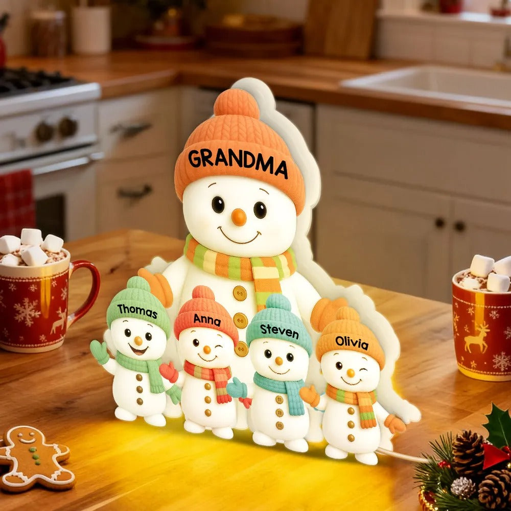 Personalized Snowman Family Light – Custom Christmas Lamp Gift For Grandma And Grandkids Names Light Box