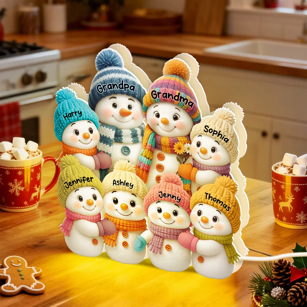 3D Effect Snowman Grandma, Grandpa & Grandkids Personalized Light Box – Custom Christmas Decoration & Heartwarming Gift for Grandparents Light Box