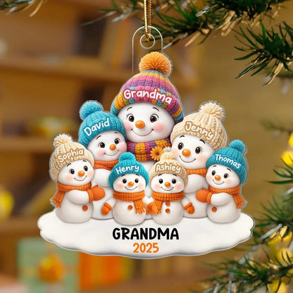 Snowman Grandma and Grandkids Personalized Acrylic Ornament, Christmas Gift for Grandma, Grandkids Ornament
