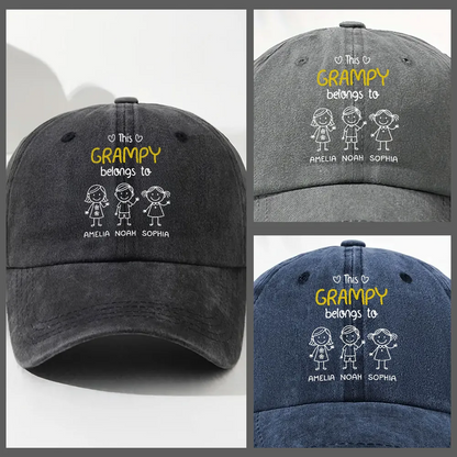 This Grandpa Belongs To Us - Personalized Custom Vintage Washed Denim Cap