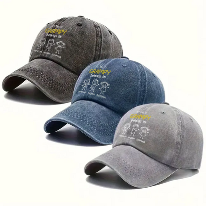 This Grandpa Belongs To Us - Personalized Custom Vintage Washed Denim Cap