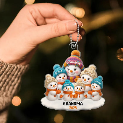 Snowman Grandma and Grandkids Personalized Acrylic Ornament, Christmas Gift for Grandma, Grandkids Ornament