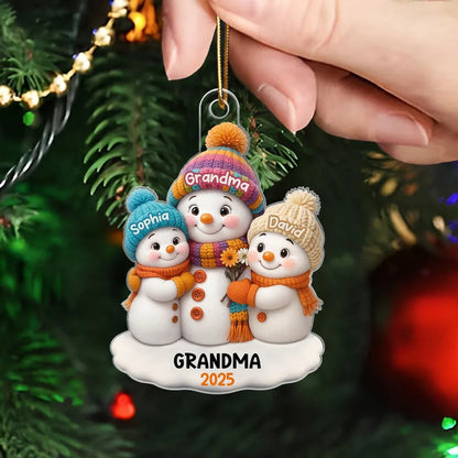 Snowman Grandma and Grandkids Personalized Acrylic Ornament, Christmas Gift for Grandma, Grandkids Ornament