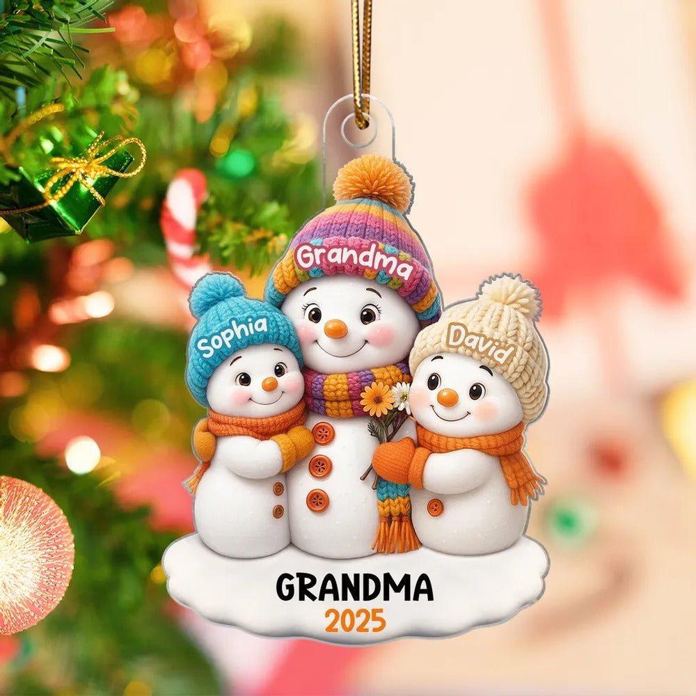 Snowman Grandma and Grandkids Personalized Acrylic Ornament, Christmas Gift for Grandma, Grandkids Ornament