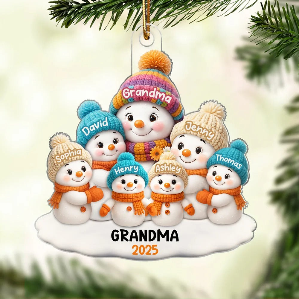Snowman Grandma and Grandkids Personalized Acrylic Ornament, Christmas Gift for Grandma, Grandkids Ornament