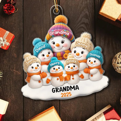 Snowman Grandma and Grandkids Personalized Acrylic Ornament, Christmas Gift for Grandma, Grandkids Ornament