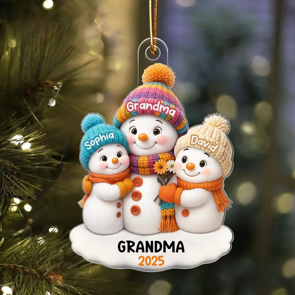 Snowman Grandma and Grandkids Personalized Acrylic Ornament, Christmas Gift for Grandma, Grandkids Ornament