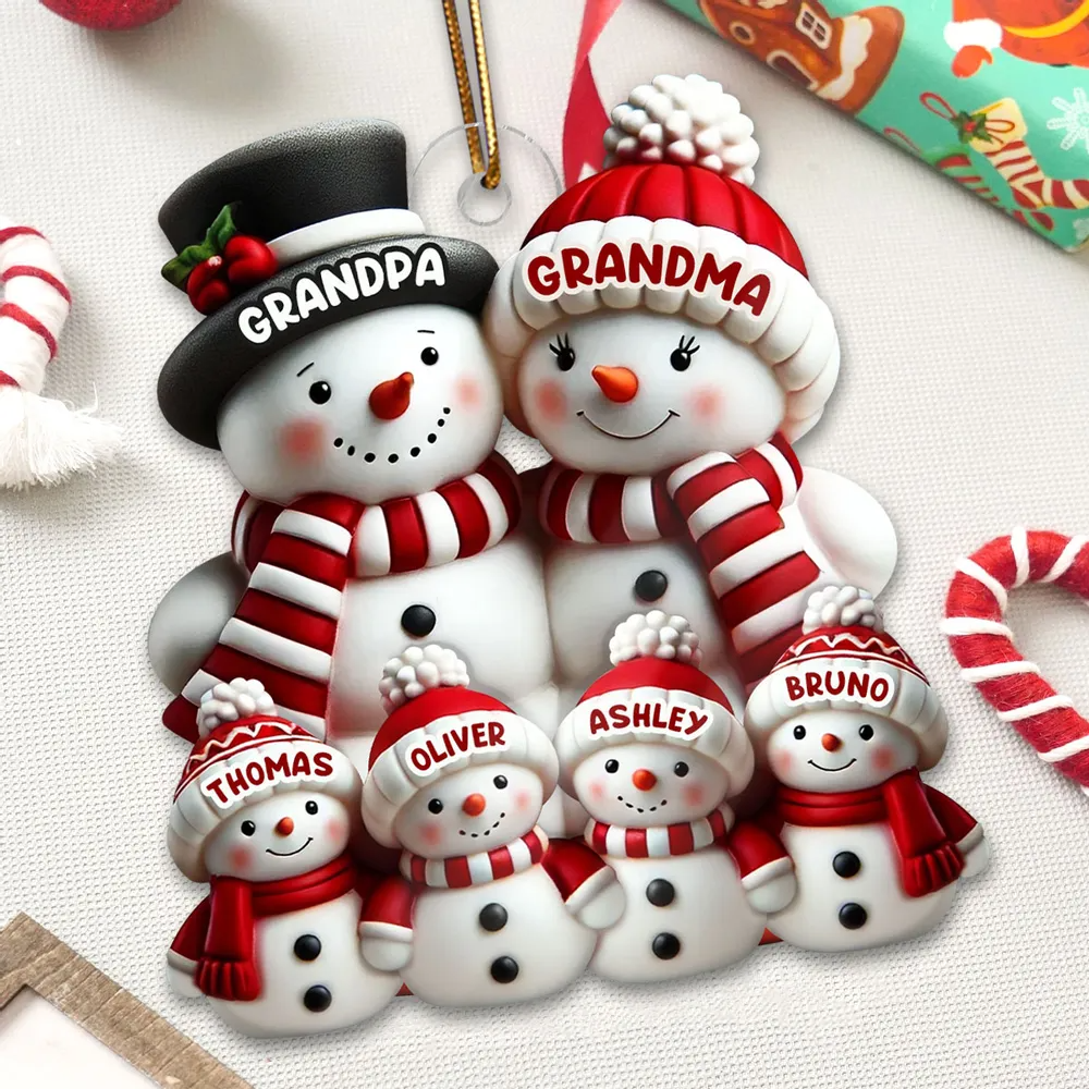 Cute Snowman Family Christmas Decor Personalized Acrylic Ornament Ornament