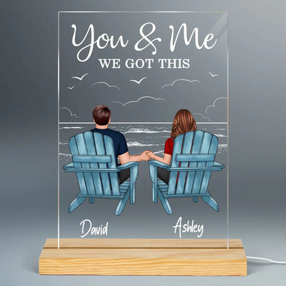 Personalized Couple LED Light Plaque with Back-View Beach Scene, Custom You & Me Romantic Gift for Anniversary or Birthday
