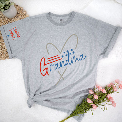 Grandma Heart 4th Of July Shirt, Custom Grandma And Grandkids T-Shirt