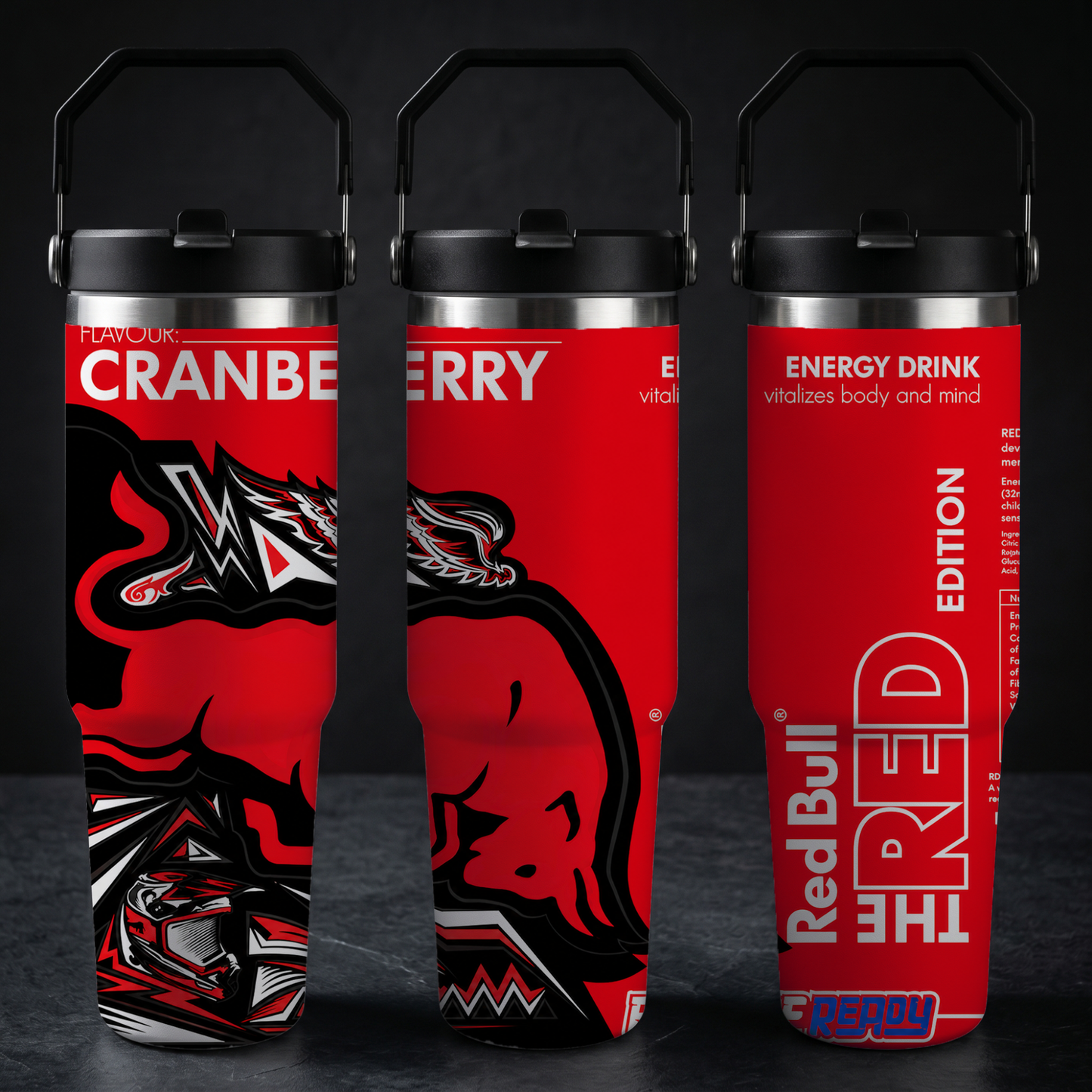 Red Bull Cranberry Edition Tumbler 40oz with Handle/30oz Flip Straw and Handle/20oz Skinny - Stainless Steel Insulated Travel Mug - New Flavor Red Bull Cup Gift