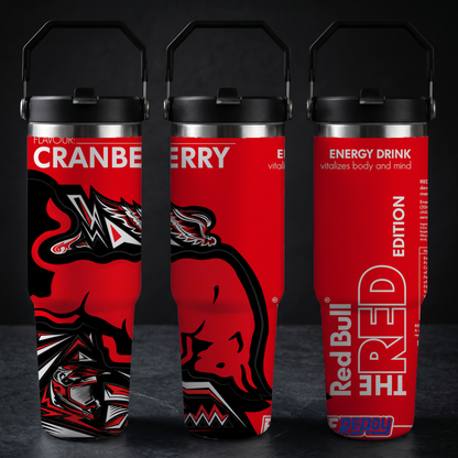 Red Bull Cranberry Edition Tumbler 40oz with Handle/30oz Flip Straw and Handle/20oz Skinny - Stainless Steel Insulated Travel Mug - New Flavor Red Bull Cup Gift
