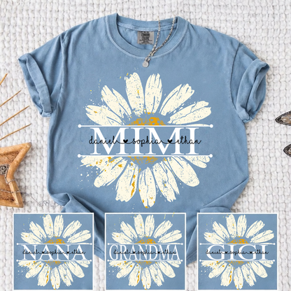 Comfort Colors Personalized Grandma Daisy Shirt with Grandkids Names - Custom Nana Mimi Gigi T-Shirt