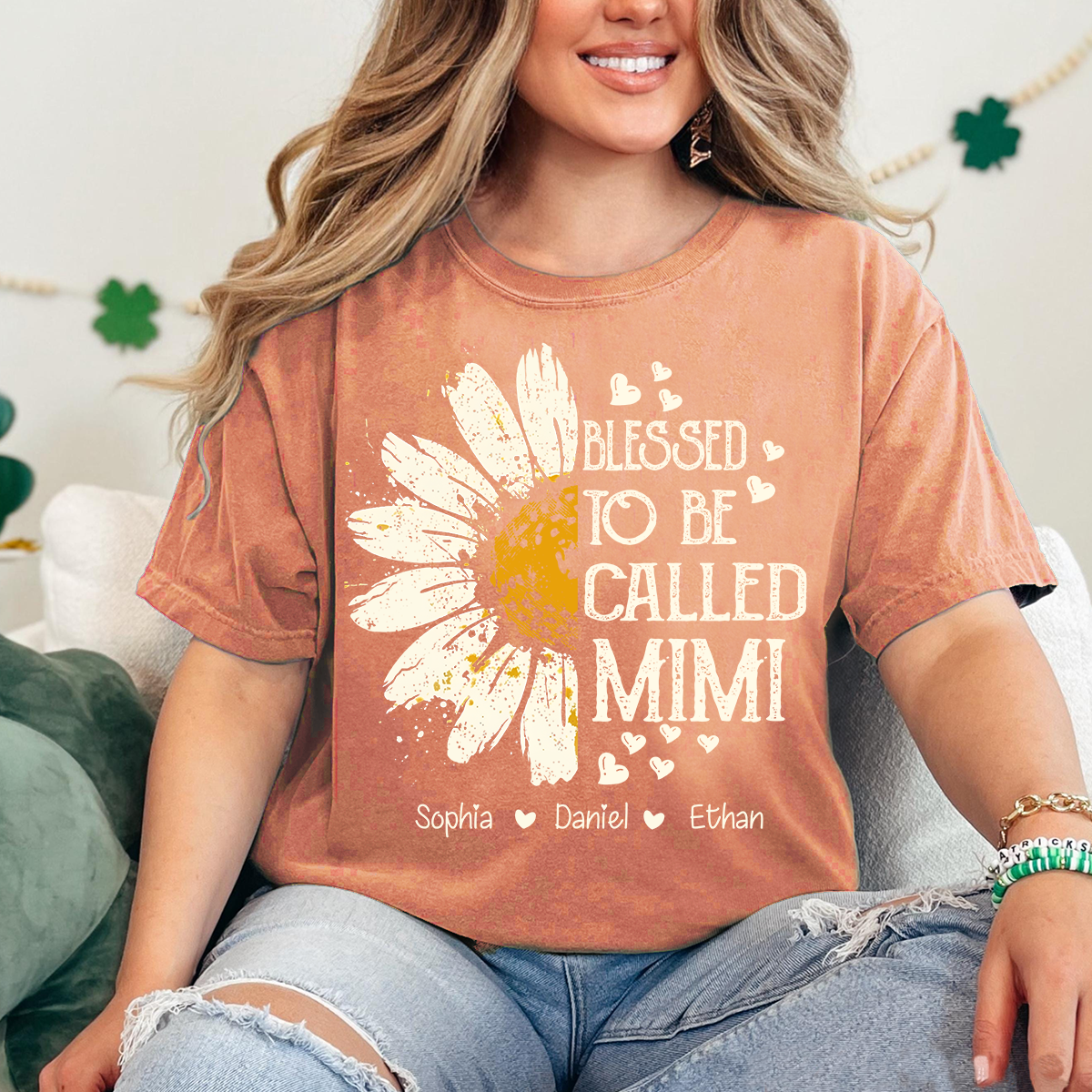 Comfort Colors Blessed To Be Called Mimi Shirt, Custom Grandma Daisy Tee with Kids Names, Personalized Family Flower Shirt for Women Mothers Day Christmas Birthday