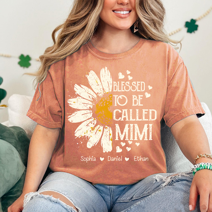 Comfort Colors Blessed To Be Called Mimi Shirt, Custom Grandma Daisy Tee with Kids Names, Personalized Family Flower Shirt for Women Mothers Day Christmas Birthday