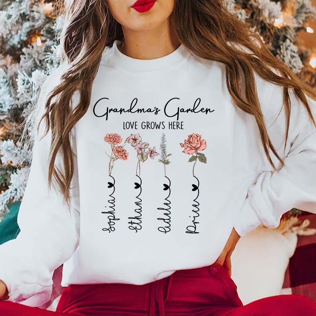 Personalized Mimi Claus Glitter Sweatshirt - Custom Christmas Sweater with Grandkids' Names - Festive Holiday Apparel for Grandmas
