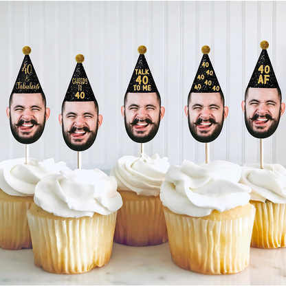 40th Birthday Cupcake Toppers, Custom Face Cupcake Toppers, Custom Birthday Cake Topper