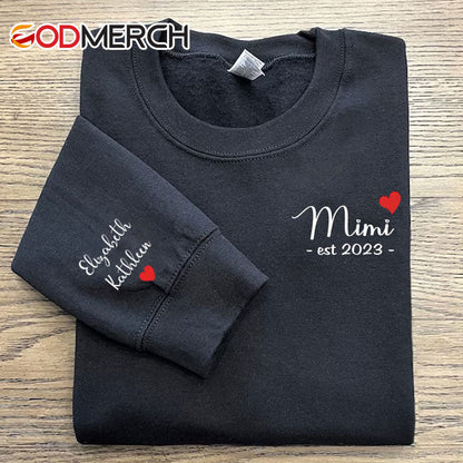 Mimi Est Grandkids Heart Embroidered Sweatshirt