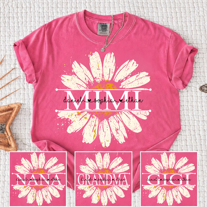 Comfort Colors Personalized Grandma Daisy Shirt with Grandkids Names - Custom Nana Mimi Gigi T-Shirt