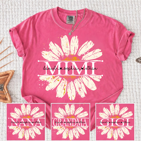 Comfort Colors Personalized Grandma Daisy Shirt with Grandkids Names - Custom Nana Mimi Gigi T-Shirt