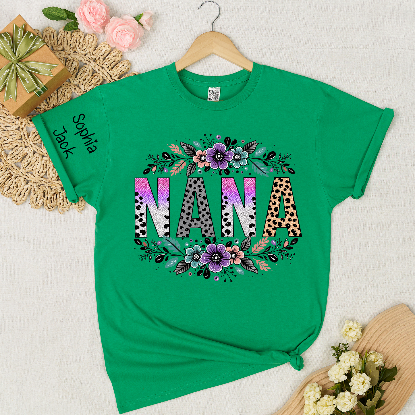 Personalized Floral Name Shirt - Custom Nickname with Floral Pattern for Nana, Mimi, Grandma, Gigi - Family Love Casual Tee