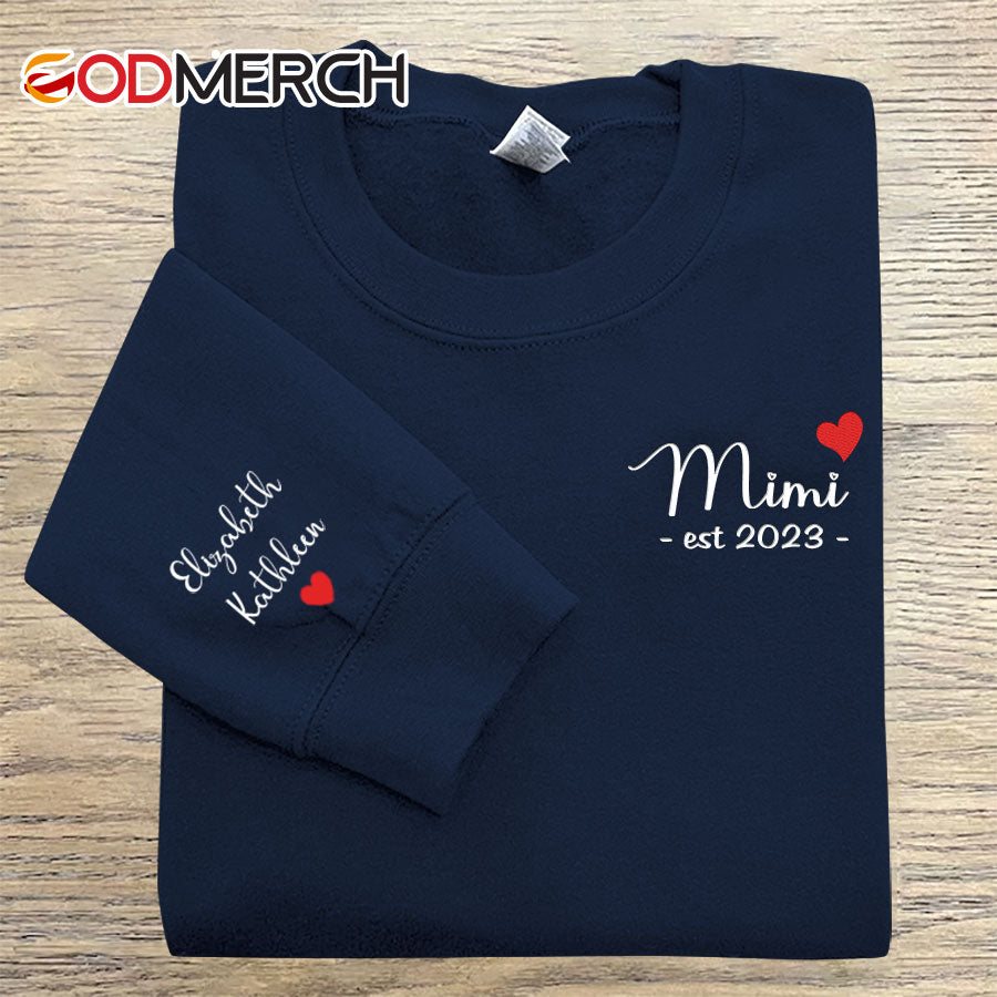 Mimi Est Grandkids Heart Embroidered Sweatshirt