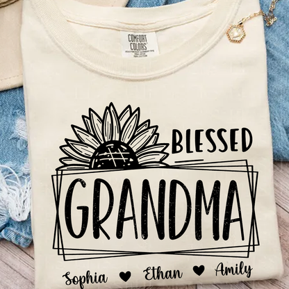 Comfort Colors Blessed Grandma Sunflower Tee with Personalized Names - Gift for Grandma, Mother's Day or Birthday Shirt