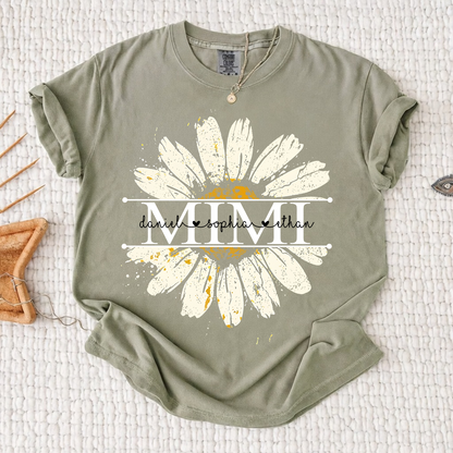 Comfort Colors Personalized Grandma Daisy Shirt with Grandkids Names - Custom Nana Mimi Gigi T-Shirt