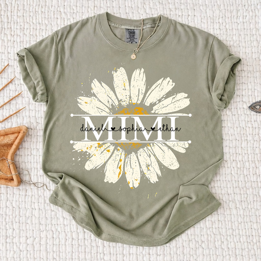 Comfort Colors Personalized Grandma Daisy Shirt with Grandkids Names - Custom Nana Mimi Gigi T-Shirt
