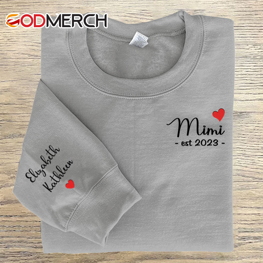 Mimi Est Grandkids Heart Embroidered Sweatshirt
