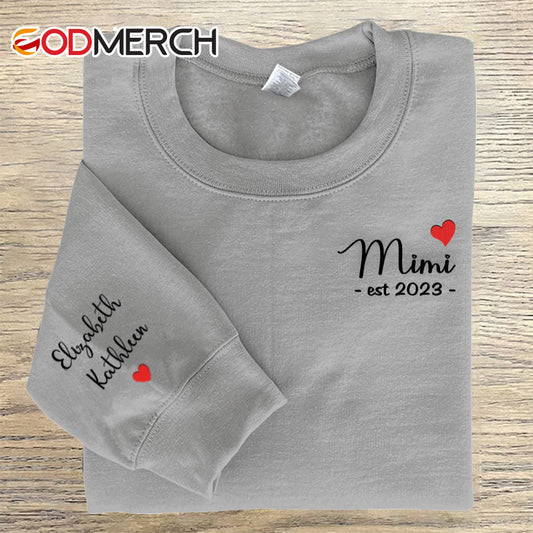 Mimi Est Grandkids Heart Embroidered Sweatshirt