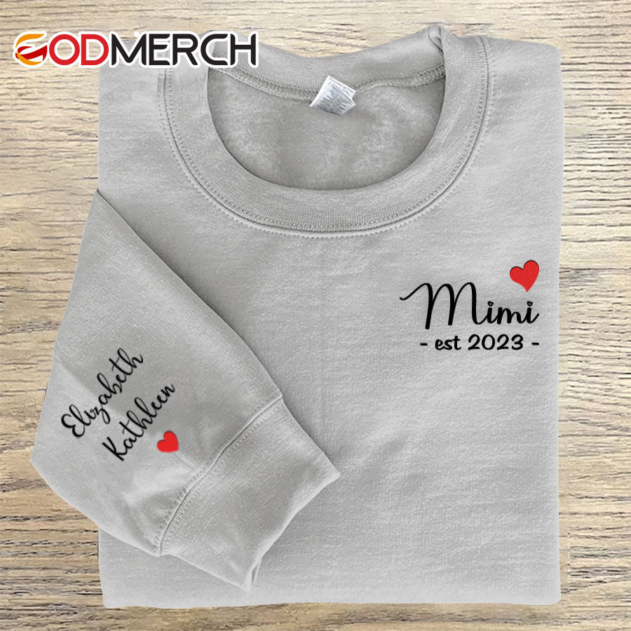 Mimi Est Grandkids Heart Embroidered Sweatshirt