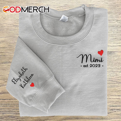 Mimi Est Grandkids Heart Embroidered Sweatshirt