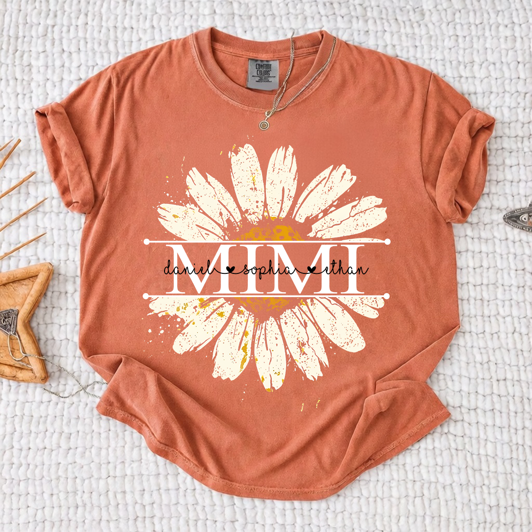 Comfort Colors Personalized Grandma Daisy Shirt with Grandkids Names - Custom Nana Mimi Gigi T-Shirt