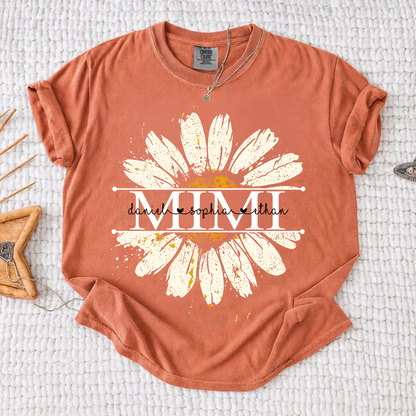 Comfort Colors Personalized Grandma Daisy Shirt with Grandkids Names - Custom Nana Mimi Gigi T-Shirt