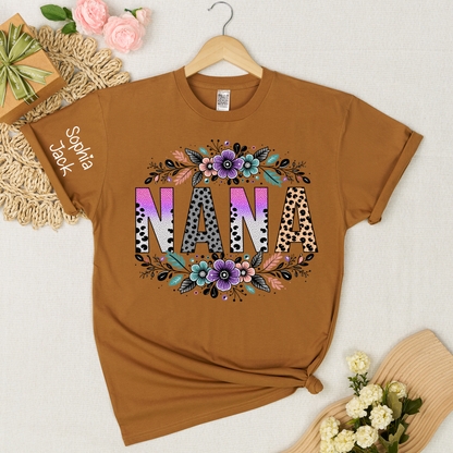 Personalized Floral Name Shirt - Custom Nickname with Floral Pattern for Nana, Mimi, Grandma, Gigi - Family Love Casual Tee