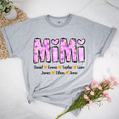 Personalized Mimi Daisy Shirt, Custom Nickname and Grandkids' Names T-Shirt