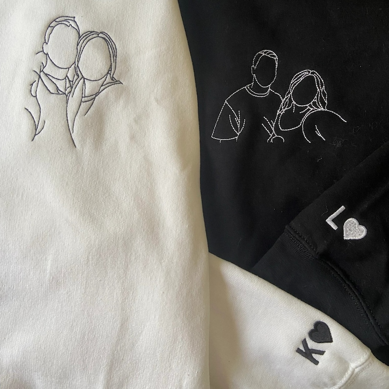 Custom Embroidered Portrait Sweatshirt From Your Photo, Embroidered Picture Sweatshirt, Cute Matching Couple Sweatshirt, Anniversary Gift