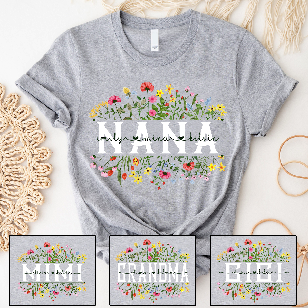 Custom Nana Flower Color Mother's Day T-Shirt
