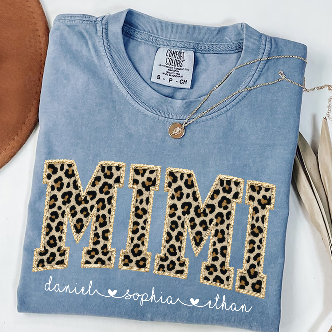 Personalized Gigi Shirt Leopard Print Patchwork Letter Design Custom Grandma Nana Mimi Name Tee Trendy Animal Pattern Family Outfit Gift for Women