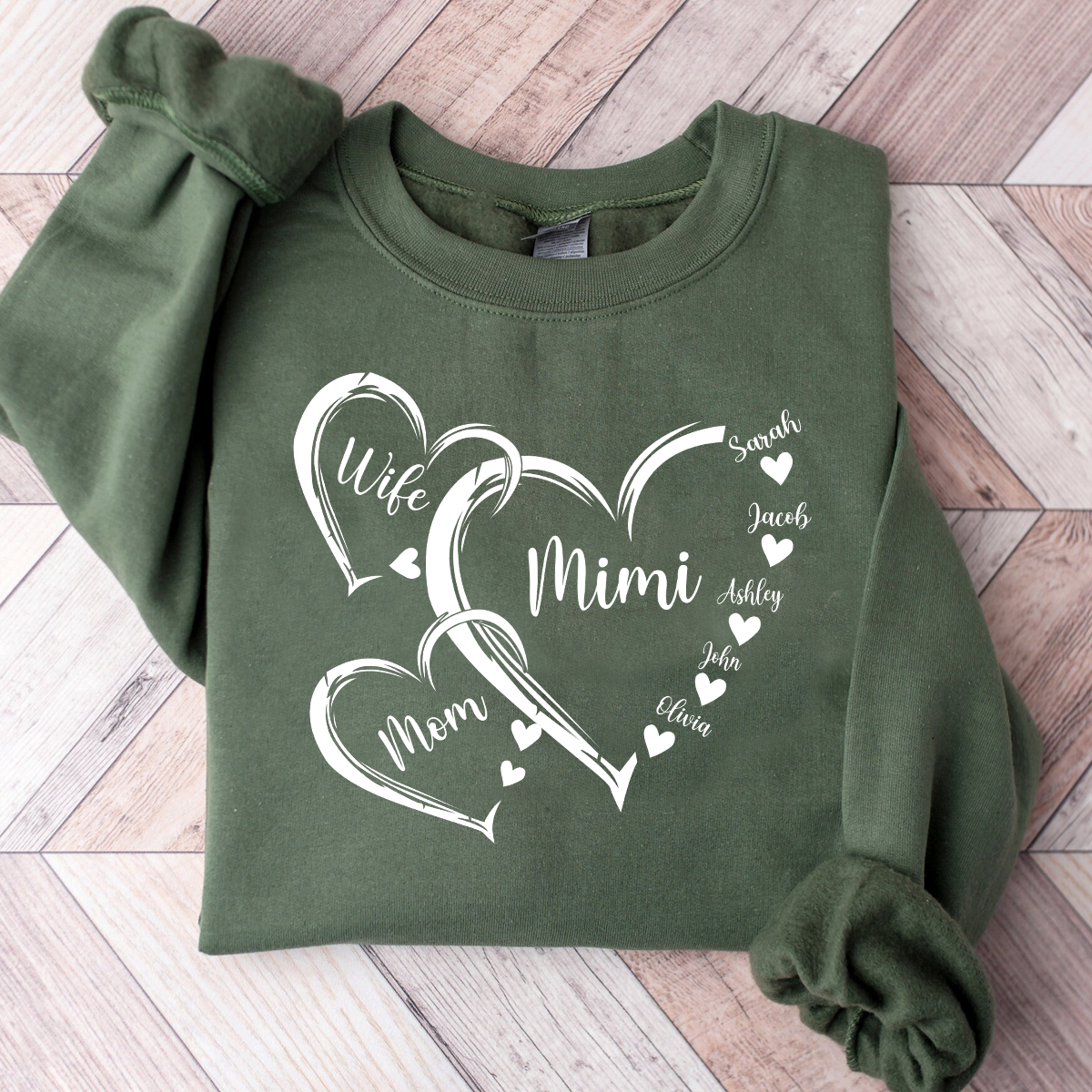 Personalized Wife Mom Mimi Heart Sweatshirt, Grandma Shirt, Grandma Heart with kidnames, Custom Grandma with kidnames