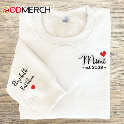 Mimi Est Grandkids Heart Embroidered Sweatshirt