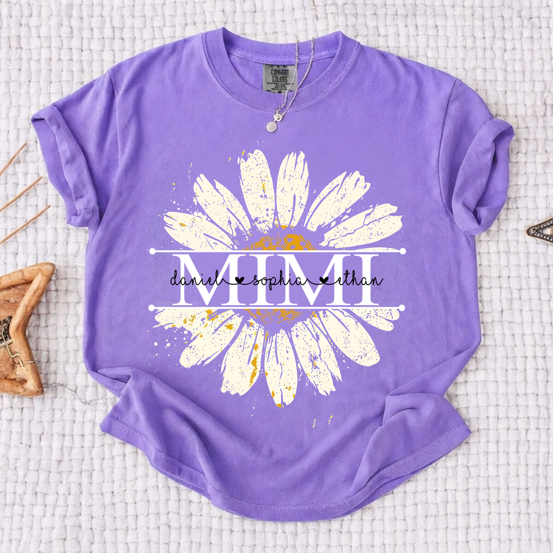 Comfort Colors Personalized Grandma Daisy Shirt with Grandkids Names - Custom Nana Mimi Gigi T-Shirt